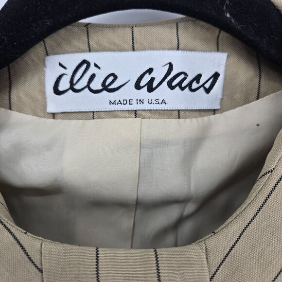 Ilie Wacs 6 beige diagonal stripe wood button blazer jacket VTG UNION tag USA - Picture 5 of 14